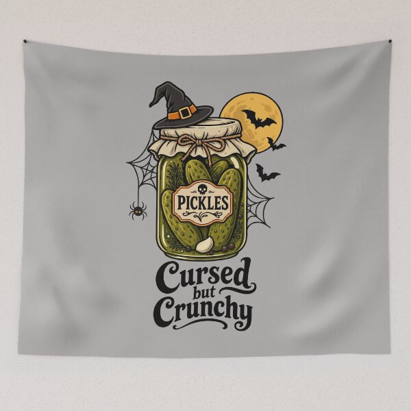 Item preview, Cursed but Crunchy – Funny Halloween Pickle Jar designed and sold by Skryp-art.