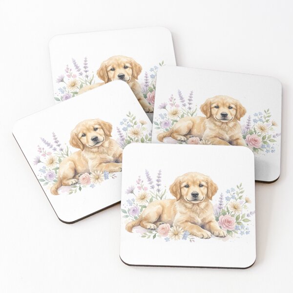 Item preview, Cute Watercolor Golden Retriever Puppy with Spring Flowers designed and sold by Pyt27.
