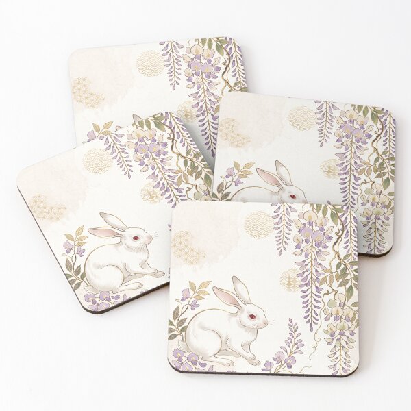 Item preview, Japandi White Rabbit and Purple Wisteria Floral Art designed and sold by Hikariha Studio.
