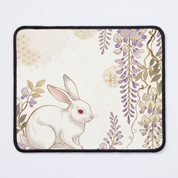 Item preview, Japandi White Rabbit and Purple Wisteria Floral Art designed and sold by Hikariha Studio.