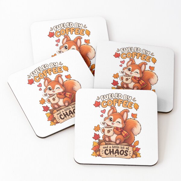 Item preview, Cute Red Squirrel Autumn Coffee – Fueled by Coffee and a Little Chaos designed and sold by JrNergal.