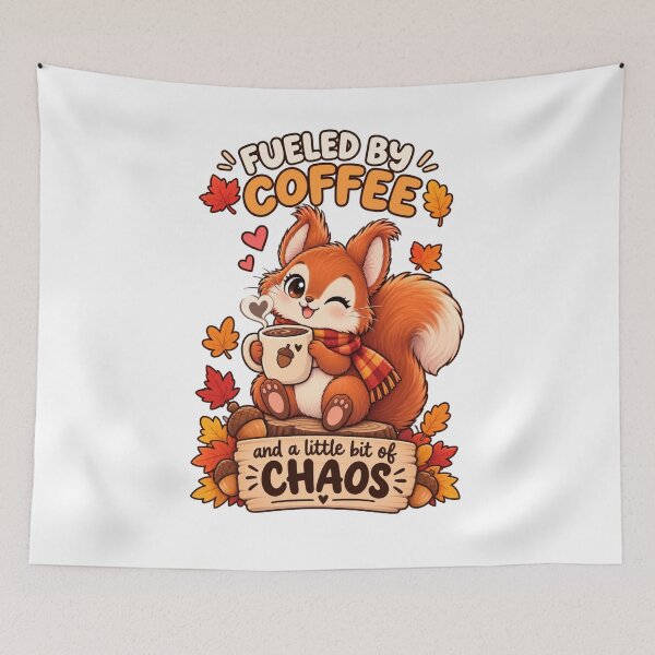 Item preview, Cute Red Squirrel Autumn Coffee – Fueled by Coffee and a Little Chaos designed and sold by JrNergal.