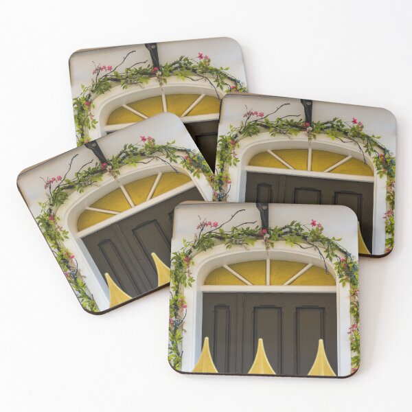 Item preview, Charming Floral Arch Over Black Front Door With Greenery, Pink Flowers and Golden Finials designed and sold by Nmallia.
