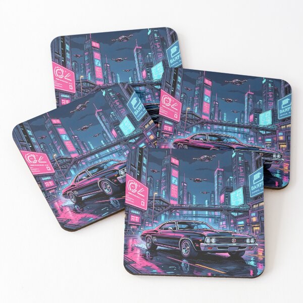 Item preview, Cyberpunk Neon City Muscle Car Synthwave Skyline designed and sold by Herodestroyer.