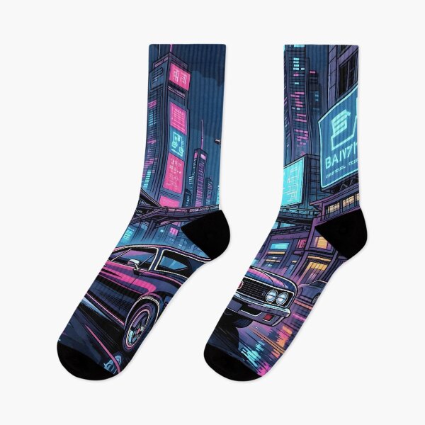 Item preview, Cyberpunk Neon City Muscle Car Synthwave Skyline designed and sold by Herodestroyer.