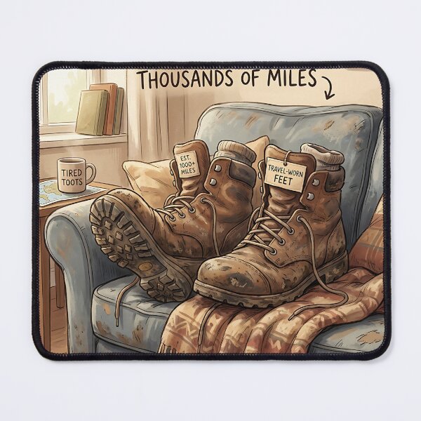Item preview, Travel Worn Hiking Boots Resting On Couch designed and sold by Michaelragheb.