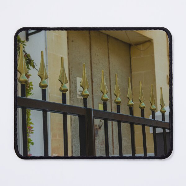 Item preview, Metal Fence With Gold Spiked Finials Along Building Exterior designed and sold by Nmallia.