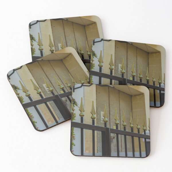 Item preview, Metal Fence With Gold Spiked Finials Along Building Exterior designed and sold by Nmallia.