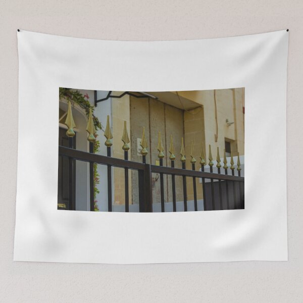 Item preview, Metal Fence With Gold Spiked Finials Along Building Exterior designed and sold by Nmallia.