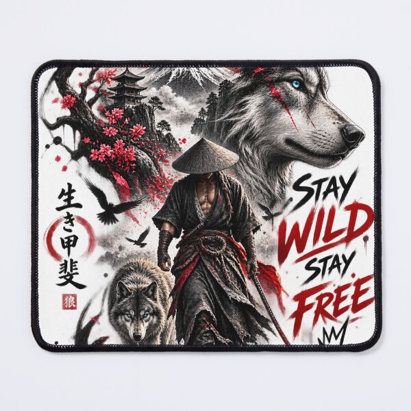 Item preview, Stay Wild Stay Free – Samurai Wolf Japanese Street Art designed and sold by Puraenergia Stickers.