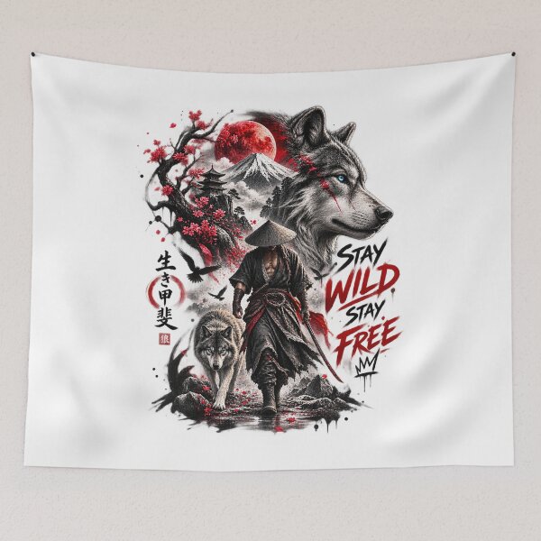 Item preview, Stay Wild Stay Free – Samurai Wolf Japanese Street Art designed and sold by Puraenergia Stickers.
