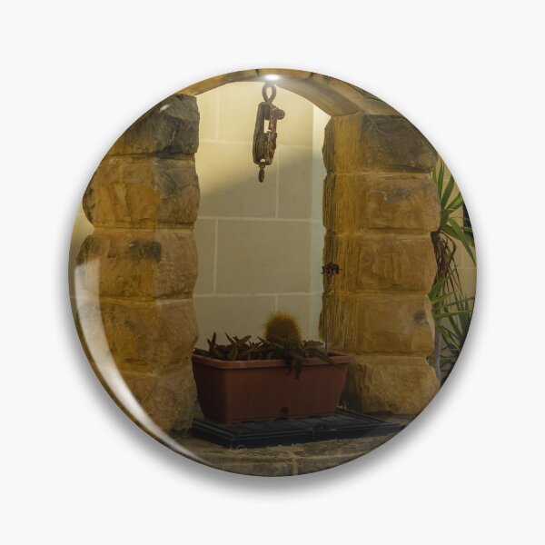 Item preview, Stone Well Arch with Pillars and Potted Cacti on Sunny Outdoor Patio Decor designed and sold by Nmallia.