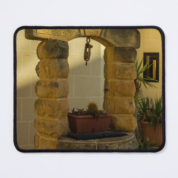 Item preview, Stone Well Arch with Pillars and Potted Cacti on Sunny Outdoor Patio Decor designed and sold by Nmallia.