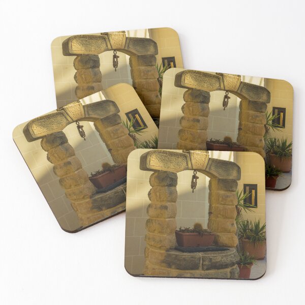 Item preview, Stone Well Arch with Pillars and Potted Cacti on Sunny Outdoor Patio Decor designed and sold by Nmallia.