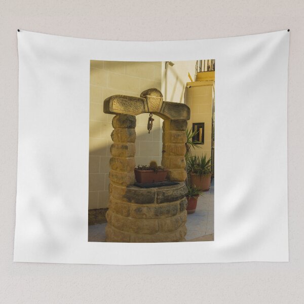 Item preview, Stone Well Arch with Pillars and Potted Cacti on Sunny Outdoor Patio Decor designed and sold by Nmallia.