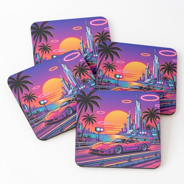 Item preview, Synthwave Sports Car Tropical Neon Sunset City designed and sold by Herodestroyer.
