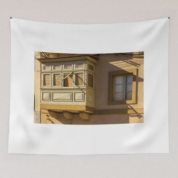Item preview, Sunlit Beige Baywindow House Exterior With Shaded Window and Decorative Trim Details designed and sold by Nmallia.