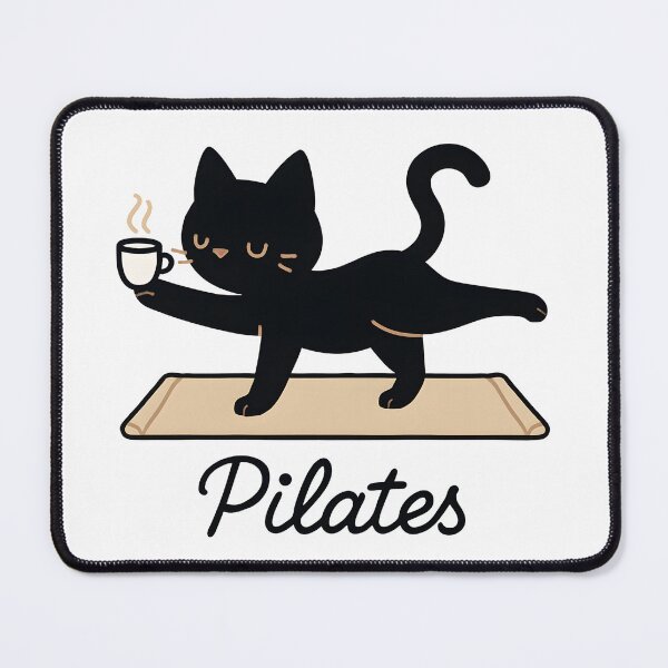 Item preview, Pilates Cat – Black Cat with Coffee designed and sold by Channel1Design.