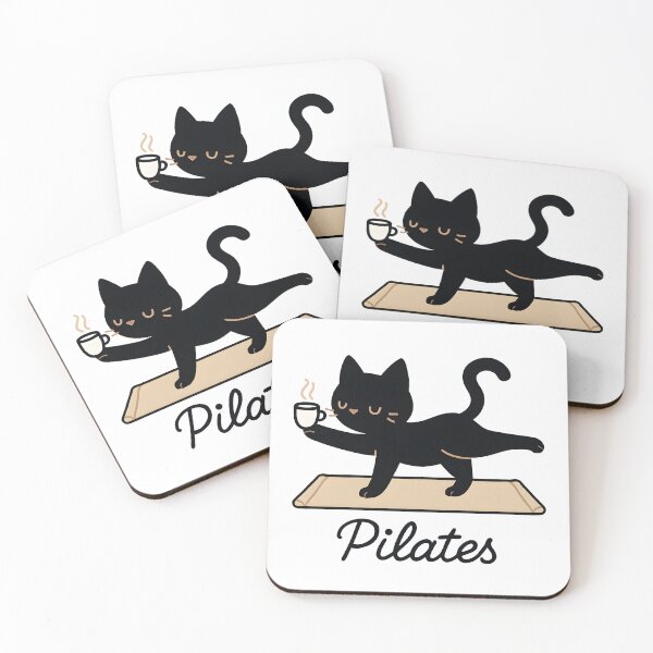 Item preview, Pilates Cat – Black Cat with Coffee designed and sold by Channel1Design.