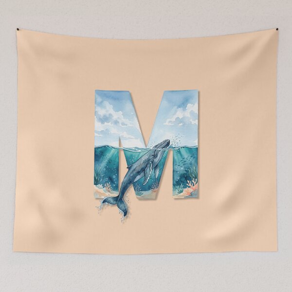 Item preview, Coastal Initial M Whale Ocean Monogram Beach Personalized Design designed and sold by Sea Gem.
