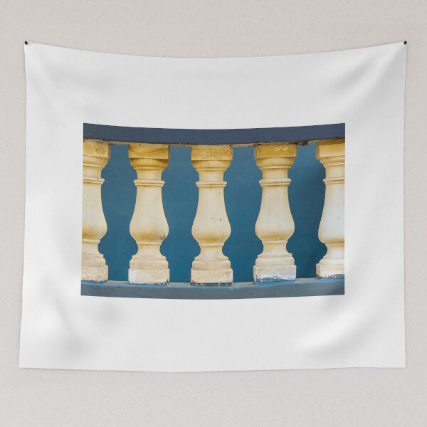 Item preview, Elegant Cream Balusters On Blue Balcony Railing Create Classic Architectural Detail designed and sold by Nmallia.