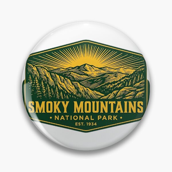 Artikelvorschau, Smoky Mountains Ridgeline Duotone Linolschnitt-Abzeichenaufkleber entworfen und verkauft von DetourDgn.