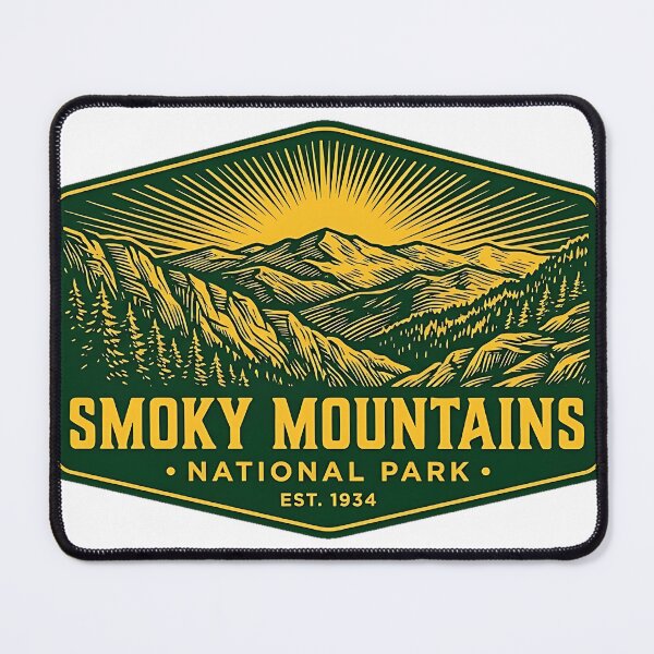 Item preview, Smoky Mountains Ridgeline Duotone Linocut Badge Sticker designed and sold by DetourDgn.