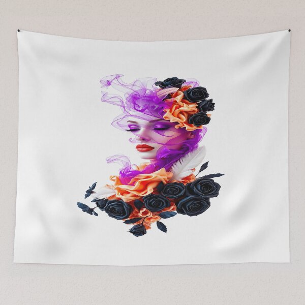 Item preview, Mystic Rose Queen – Black, Orange & Purple Floral Art designed and sold by Vibrant Magical Shop.