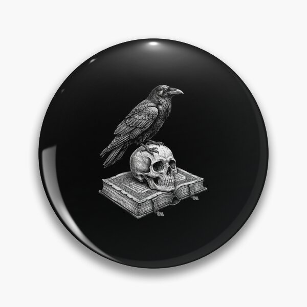 Item preview, Gothic Raven on Skull and Ancient Book White on Black designed and sold by SOUFIANE1991.