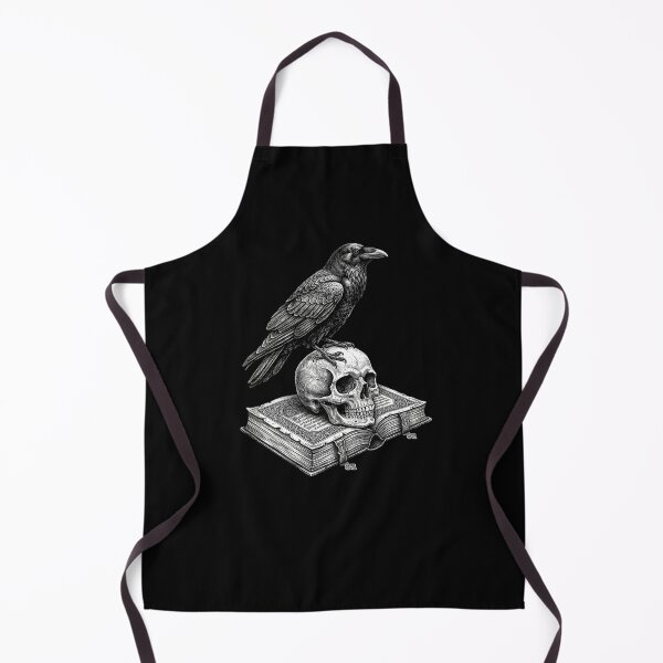 Item preview, Gothic Raven on Skull and Ancient Book White on Black designed and sold by SOUFIANE1991.