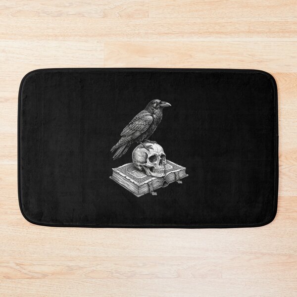 Item preview, Gothic Raven on Skull and Ancient Book White on Black designed and sold by SOUFIANE1991.