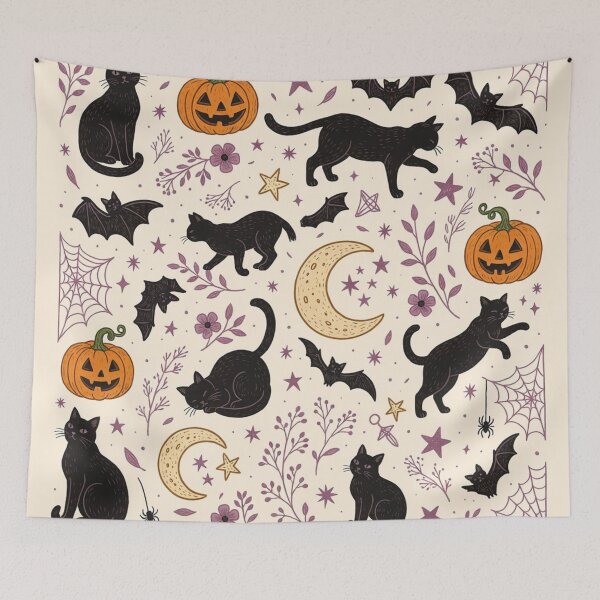 Item preview, Black Cat Halloween Pattern – Cute Spooky Cats, Pumpkins & Bats designed and sold by AvalonTshirts.