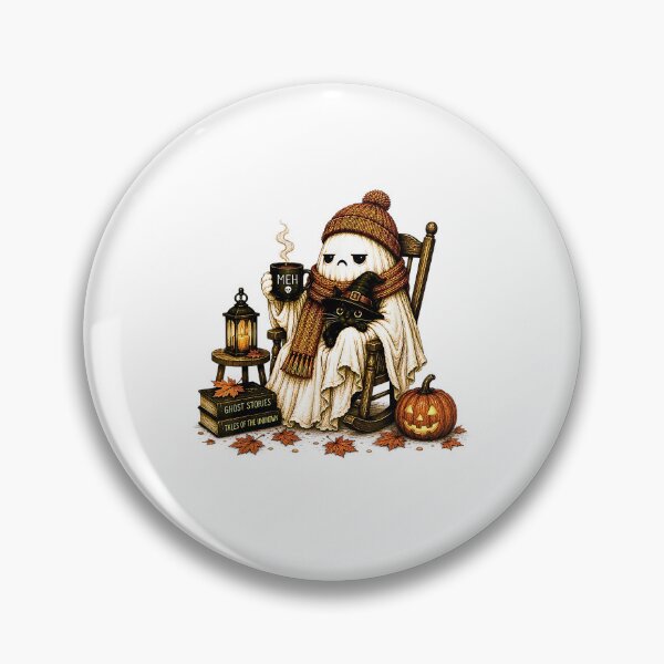 Item preview, Tired Ghost With Black Cat Coffee Meh Funny Introvert Halloween designed and sold by Rahamkshop.
