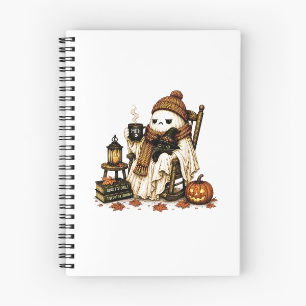 Item preview, Tired Ghost With Black Cat Coffee Meh Funny Introvert Halloween designed and sold by Rahamkshop.