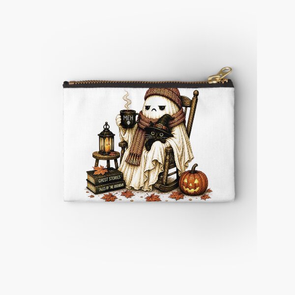Item preview, Tired Ghost With Black Cat Coffee Meh Funny Introvert Halloween designed and sold by Rahamkshop.