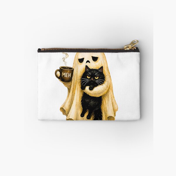Item preview, Tired Ghost With Black Cat Coffee Meh Funny Introvert Halloween designed and sold by Rahamkshop.