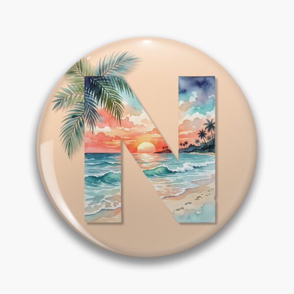 Item preview, Coastal Initial N Beach Palm Trees Monogram Tropical Ocean Personalized Design designed and sold by Sea Gem.