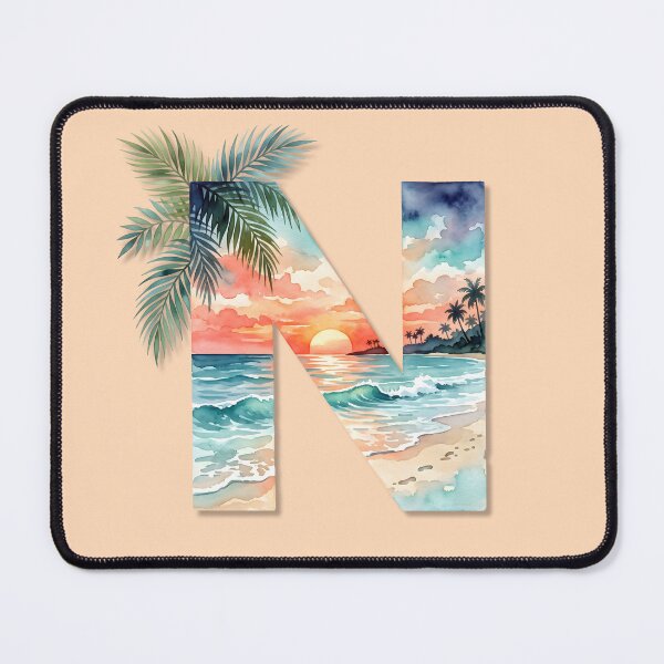 Item preview, Coastal Initial N Beach Palm Trees Monogram Tropical Ocean Personalized Design designed and sold by Sea Gem.