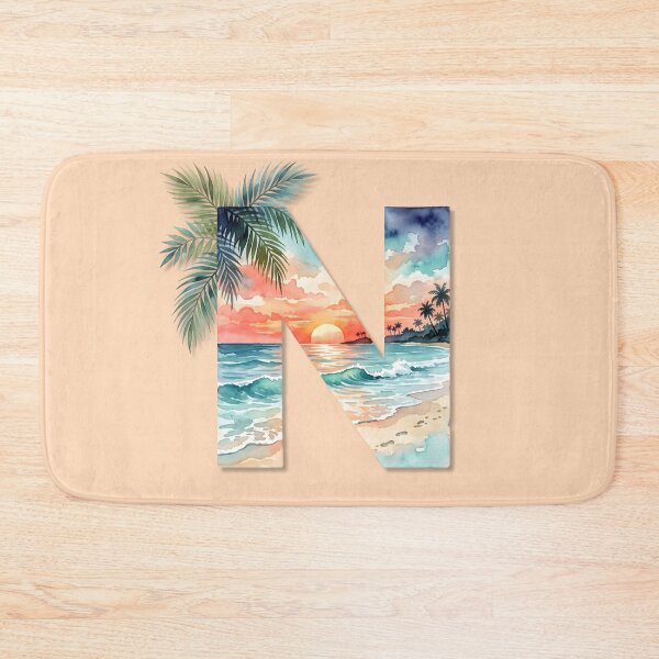 Item preview, Coastal Initial N Beach Palm Trees Monogram Tropical Ocean Personalized Design designed and sold by Sea Gem.