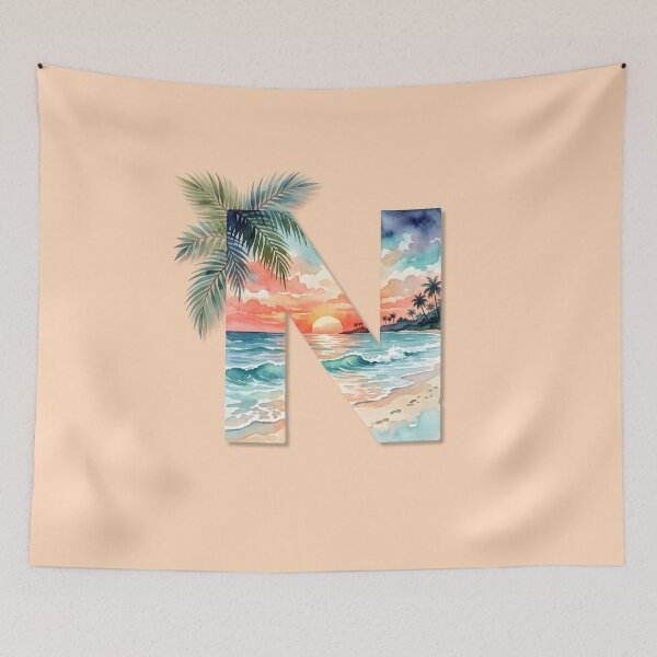 Item preview, Coastal Initial N Beach Palm Trees Monogram Tropical Ocean Personalized Design designed and sold by Sea Gem.