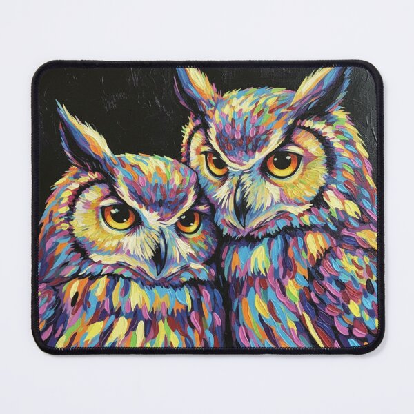 Item preview, The Owl Couple – Colorful Wildlife Art designed and sold by black-canvas-fauna.