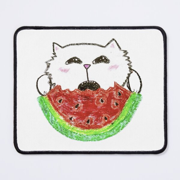 Item preview, Cute White Cat Eating Watermelon Crayon Drawing designed and sold by MagicYana.