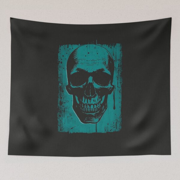 Item preview, Teal Skull Grunge Splash Gothic Graphic Art designed and sold by ERODED SELF.