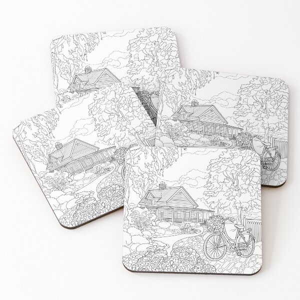 Item preview, illustration, line, house, bicycle, landscape designed and sold by ARTLot.