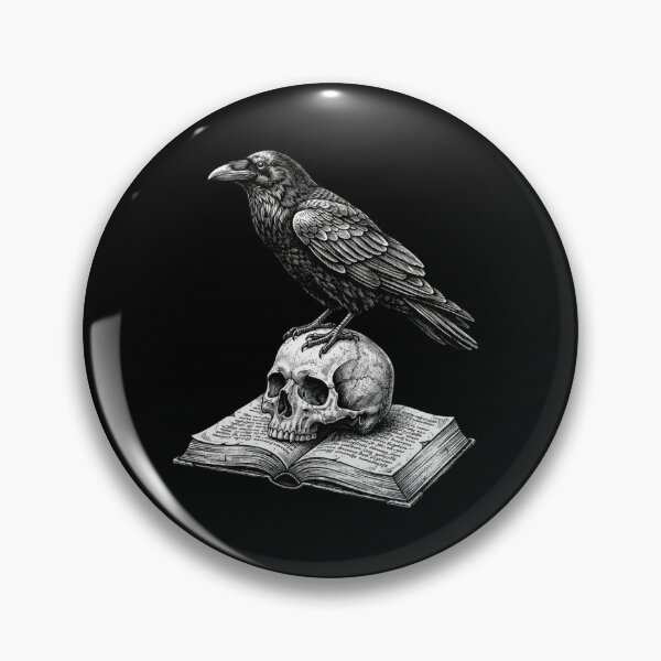 Item preview, Gothic Raven on Skull and Ancient Book White on Black designed and sold by SOUFIANE1991.