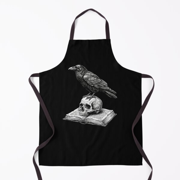 Item preview, Gothic Raven on Skull and Ancient Book White on Black designed and sold by SOUFIANE1991.