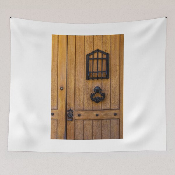 Item preview, Rustic Wooden Door With Black Iron Knocker And Small Window Grate Detail designed and sold by Nmallia.