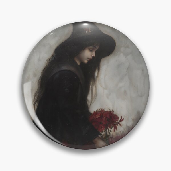 Item preview, Pintura gótica de una joven bruja recogiendo flores rojas designed and sold by DarkHolyQueen.