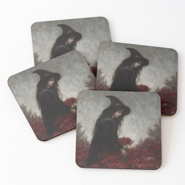 Item preview, Gothic Young Witch Gathering Red Flowers Painting designed and sold by DarkHolyQueen.