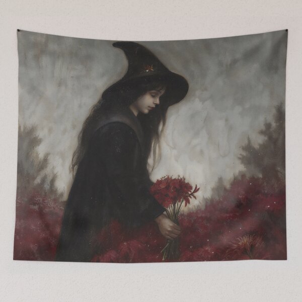Item preview, Gothic Young Witch Gathering Red Flowers Painting designed and sold by DarkHolyQueen.